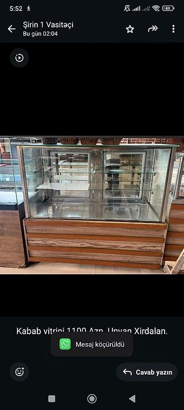 Moyka avadanlığı: Kabab vitrini 1100 Azn. Unvan Xirdalan. Shirin x. 0033 — 1