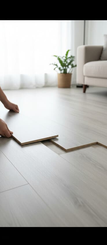 taxta paddon: Açıq boz rəngli, ağac teksturalı döşəmə panelləri (laminat/vinil — 1