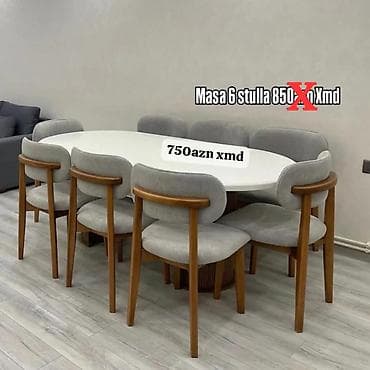 Oval yemək masası + 6 ədəd stul dəsti. Xüsusiyyətlər: - Masa: oval lalafo.az -da Oval yemək masası + 6 ədəd stul dəsti. Xüsusiyyətlər: - Masa: oval