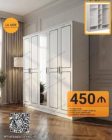 5 qapı, Güzgülü, Ağ, Açılan, Düz dolab