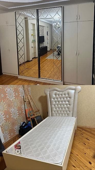 kapron dolab: 4 qapılı, Güzgülü, Bej, Digər material, Kupe, Düz dolab — 1