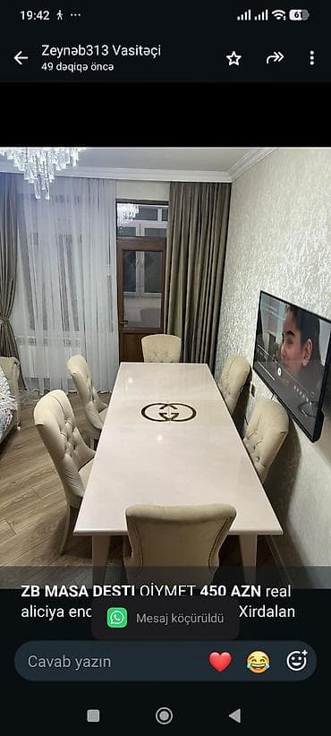 stull: *ZB* *MASA DESTI* QİYMET *450 AZN* real aliciya endirim olunacaq unvan — 1