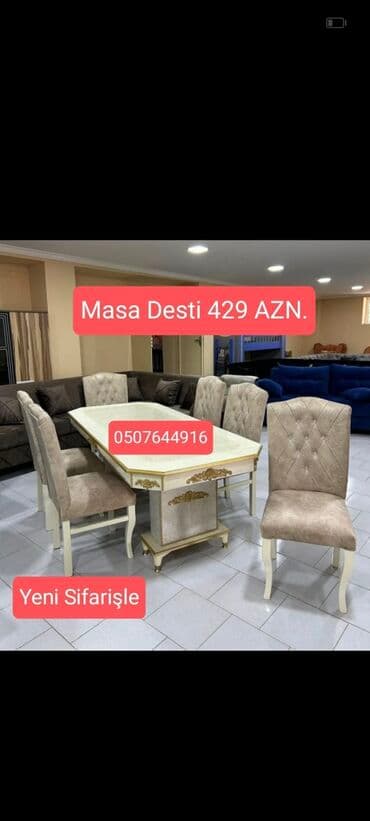 ders masaları: Qonaq otağı üçün, Yeni, Açılmayan, Dördbucaq masa, 6 stul — 21