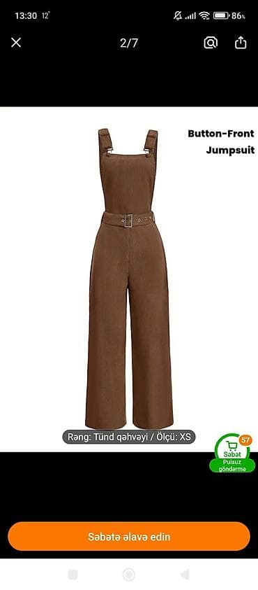 Tulumlar: Qadın üçün kombinezon - Model: Button-Front Jumpsuit - Rəng: Tünd — 3