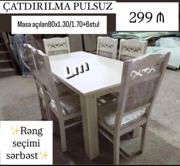 Mətbəx üçün, Açılan, Dördbucaq masa, 6 stul