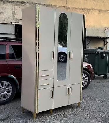 3 qapılı, Güzgülü, Bej, Digər material, Açılan, Düz dolab