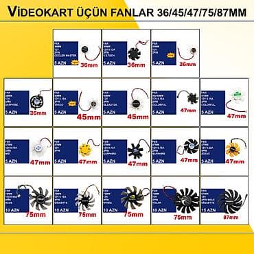 Masaüstü kompüterlər və komponentlər: Videokart üçün Fanlar “36/45/47/75/87mm 12v 2/3/4pin” ⭐Fan 36mm 12v — 1