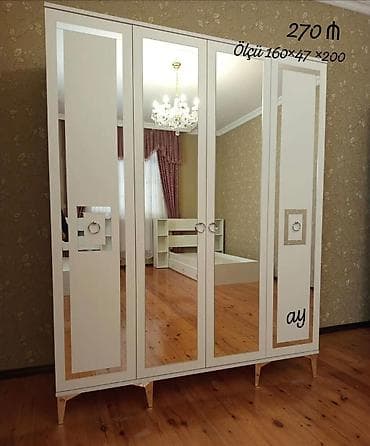 3 qapılı, Güzgülü, Ağ, Digər material, Açılan, Düz dolab