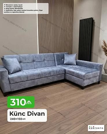 Диваны: Künc divan – 240×150 sm - Mexanizm: açılan, bazalı (yataq funksiyası — 1
