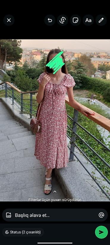 qiş: Qadınlar üçün çiçəkli midi don - Rəng və naxış: toz-çəhrayı fon — 1