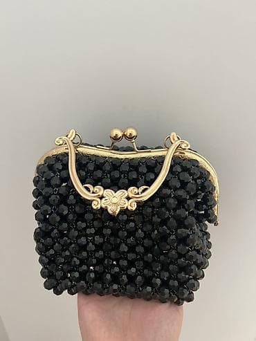 orginal canta: Qara muncuqlu çiyin çantası - Rəng: qara - Material: parlaq fasetli — 3