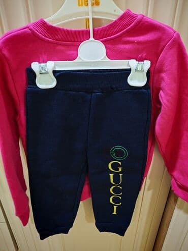 QAZ: Uşaq geyim dəsti – 2 parça - Üst: parlaq çəhrayı rəngdə uzunqollu — 2