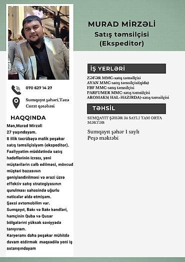 Satış: Satış meneceri, Kişi, 27 yaş, 5 ildən artıq təcrübə — 1