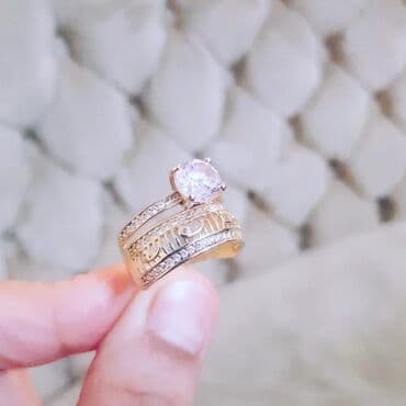 tək qaş: Nişan, Üzük, Swarovski, Sarı qızıl, 585 Əyar — 2