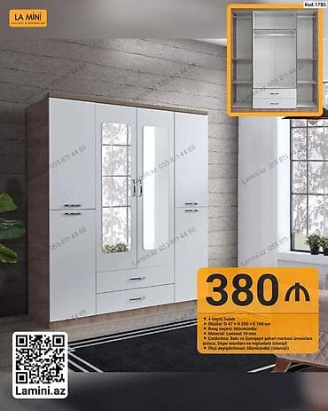 Məhsul: 4 qapılı dolab (Kod: 1785) Xüsusiyyətlər: - Ölçülər: Dərinlik — 1