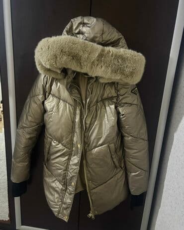 toy donlari modelleri: Qadın qış şişme kürk kapüşonlu gödəkçə - Rəng: şampan/qızılı metalik — 1