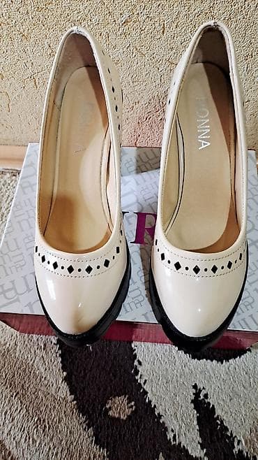 женские весенние туфли: Qadın tufliləri – DONNA - Rəng: açıq bej (ivory) üst, qara altlıq - — 5