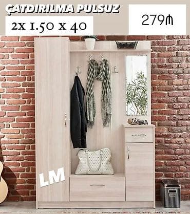 taxta stul stol: Dəhliz üçün çoxfunksiyalı garderob dəsti Ölçülər: 2x 1.50 x 40 — 1