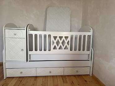 nur mebel: Uşaq beşiyi – modullu, ağ rəngdə - Komplekt: beşik, sağ-soldan yığıla — 3