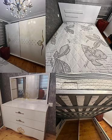 Двуспальная кровать, Трюмо, Шкаф, 2 тумбы, Б/у