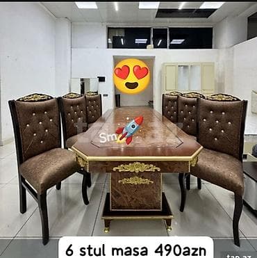 bar stul: Qonaq otağı üçün, Yeni, Açılmayan, Dördbucaq masa, 6 stul — 1