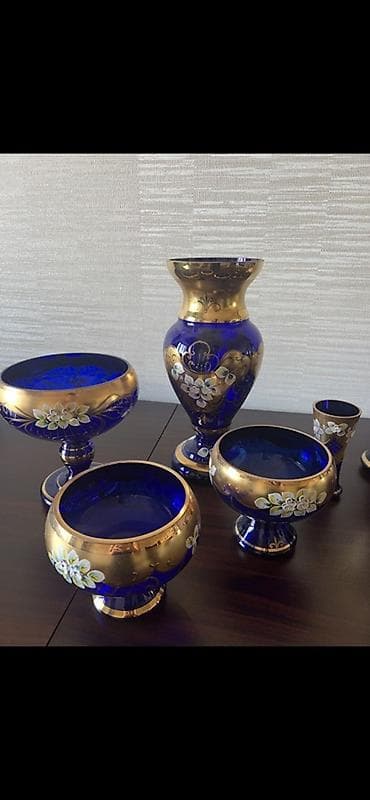 klyonka sufre: Bohem şüşəsindən hazırlanmış zərif süfrə dəsti - Rəng: kobalt mavi — 2