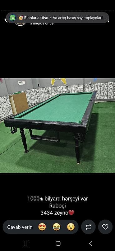 Bilyard masa dəsti - Ölçü: standart böyük masa, yaşıl örtüklü oyun — 1