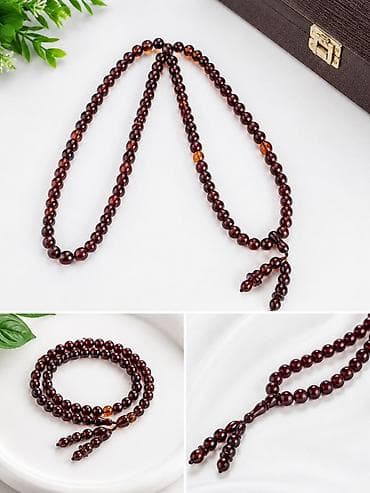 zikr ring: Təsbeh – qəhvəyi-bordo tonlarda şüşə kimi parıltılı muncuqlardan — 1