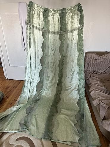 herifler bezekli: Pərdə dəsti – açıq yaşıl rəng, atlas və tül kombinasiyası 2.70x2.80 - — 1