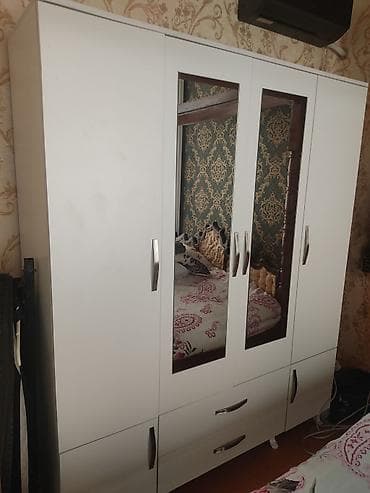 asma şkaf: 5 qapı, Güzgülü, Ağ, Digər material, Açılan, Düz dolab — 1