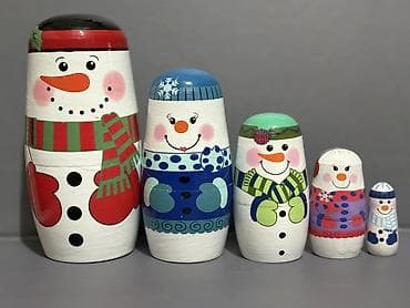 qar adamı şəkilləri: Məhsul: Qardan adam temalı taxta matryoşka dəsti Təsvir: - 5 ədəd — 2