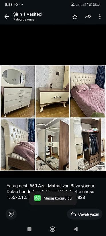 Yataq desti 650 Azn. Matras var. Baza yoxdur. Dolab hundurluyu