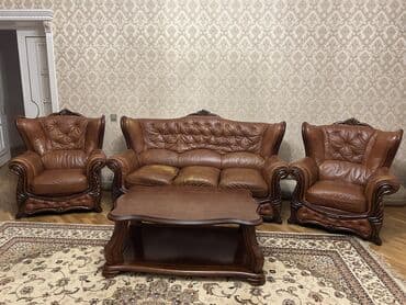 İşlənmiş, Di̇van-kravat, Jurnal masası, 2 kreslo, Kreslo, Bazasız, Açılan