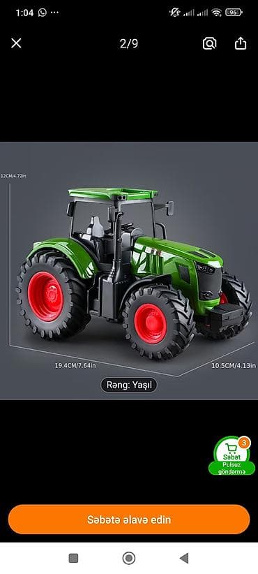 İdman və hobbi: Uşaq oyuncağı – Yaşıl traktor modeli - Rəng: Yaşıl (qırmızı təkər — 1