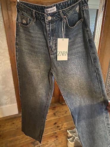 ZARA markalı qadın cins şalvarı - Model: düz kəsim (straight/relaxed