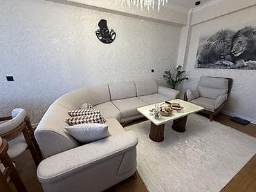 asma kreslo: Mebel dəsti – qonaq otağı üçün Təsvir: - Yumşaq bej rəngli L formalı — 2