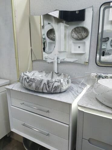 umıvalnik: Mərmər effektli, dəyirmi formalı, üstü qoyulan umivalnik. Ağ rəngli — 1