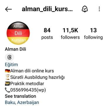 Xarici dil kursu, Alman dili, Uşaqlar üçün, Böyüklər üçün, Abituriyentlər üçün, IELTS/TOEFL