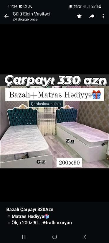 Мебель на заказ: *Bazalı Çarpayı 330Azn* *▪️Matras Hədiyyə🎁* ▪️Ölçü:200×90 ▪️Rəng — 1