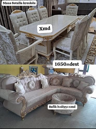 divalar: Klassik üslubda dəst mebel - Yemək masası 8 ədəd kreslolu – eleqant — 1