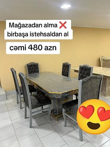 stul piknik: Qonaq otağı üçün, Yeni, Açılmayan, Dördbucaq masa, 6 stul — 1