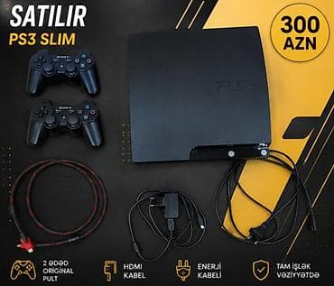 sony 7c: PS3 Slim oyun konsolu satılır. Komplekt: - PS3 Slim konsol - 2 ədəd — 3