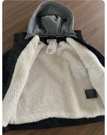 uşaqlar üçün kapüşonlu jiletkalar: ORIJINAL H&M Dəri bayker Gödəkçəsi Moto Gödəkçə Qara (Ölçü 8-9Y) — 2