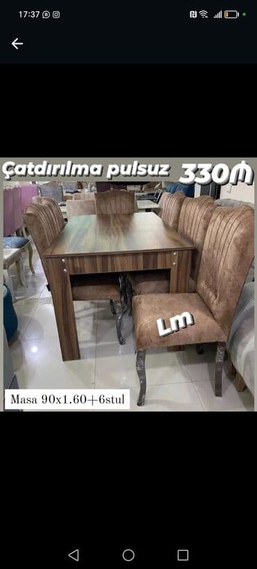 laminat qiyməti: Qonaq otağı üçün, Yeni, Açılan, Dördbucaq masa, 6 stul — 29