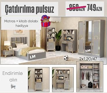 matras gence: Gənc oda🤴 👸🏼ÇARPAYI+DOLAB+Yazı masası 💥 Yeni və sifarişlə Qiymət  — 2