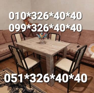 Masa və oturacaq dəstləri: Mətbəx üçün, Yeni, Dördbucaq masa, 4 stul — 4