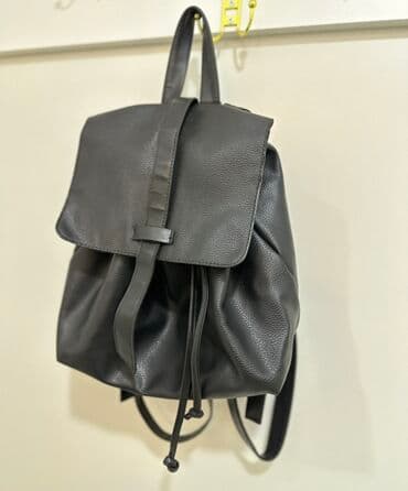 женские маленькие рюкзаки: Qara rəngdə şık bel çantası/rykzak - Material: teksturalı, yumşaq — 1