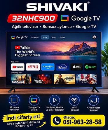 Yeni Televizor Shivaki LED ekran 32" HD (1366x768), Pulsuz çatdırılma