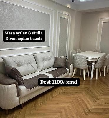 Qonaq otağı dəsti - Açılan masa + 6 ədəd stul - Bazalı açılan divan -