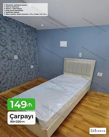 Çarpayı – 90×200 sm - Model: tək nəfərlik çarpayı, yumşaq başlıqla -